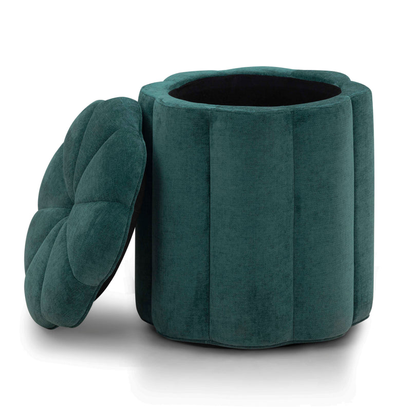 Fleur Textured Performance Velvet Storage Ottoman - Peacock