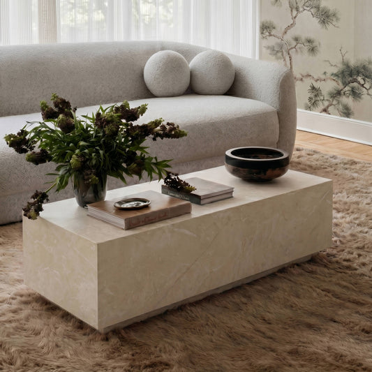 Romy 47" Rectangular Coffee Table - Faux Travertine