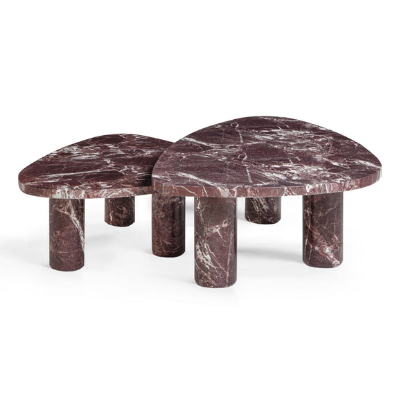 Libby 2-Piece Faux Red Levanto Marble Indoor/Outdoor Nesting Coffee Table Set