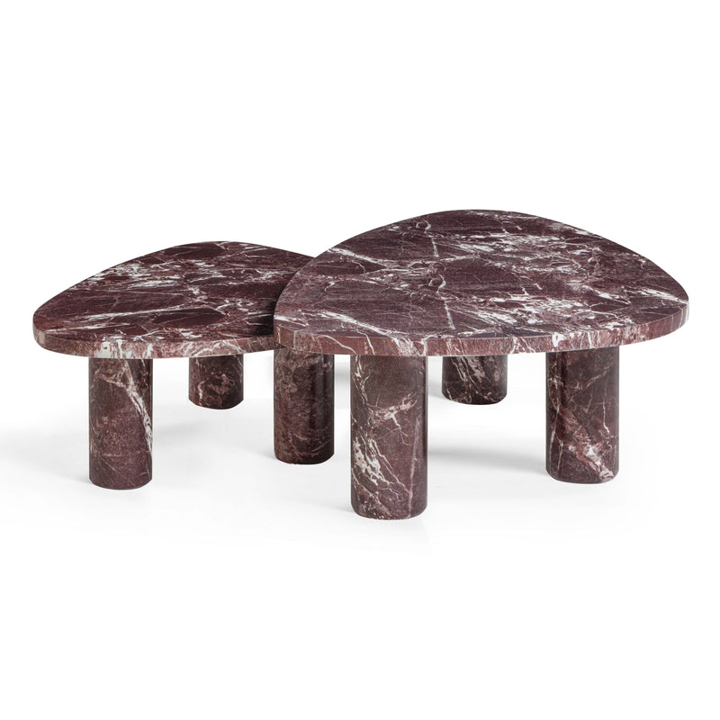 Libby 2-Piece Faux Red Levanto Marble Indoor/Outdoor Nesting Coffee Table Set