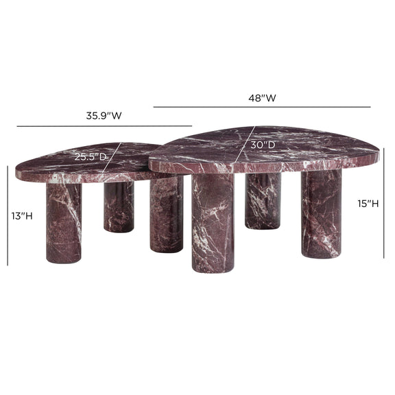Libby 2-Piece Faux Red Levanto Marble Indoor/Outdoor Nesting Coffee Table Set