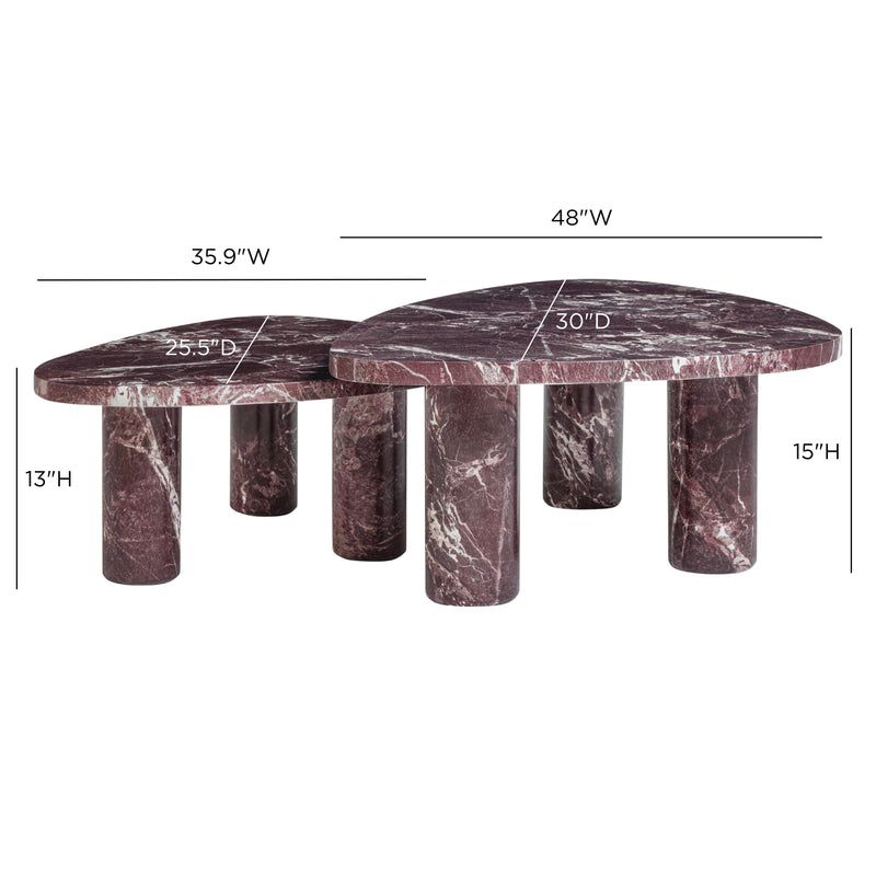 Libby 2-Piece Faux Red Levanto Marble Indoor/Outdoor Nesting Coffee Table Set