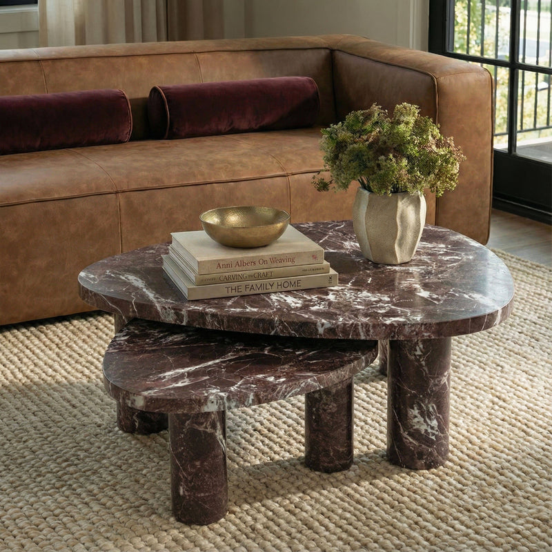 Libby Faux Red Levanto Marble Indoor/Outdoor Coffee Table (36"-48") - 36"