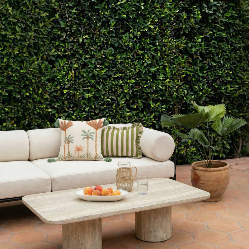 Tyche 55" Faux Travertine Indoor/Outdoor Concrete Rectangular Coffee Table
