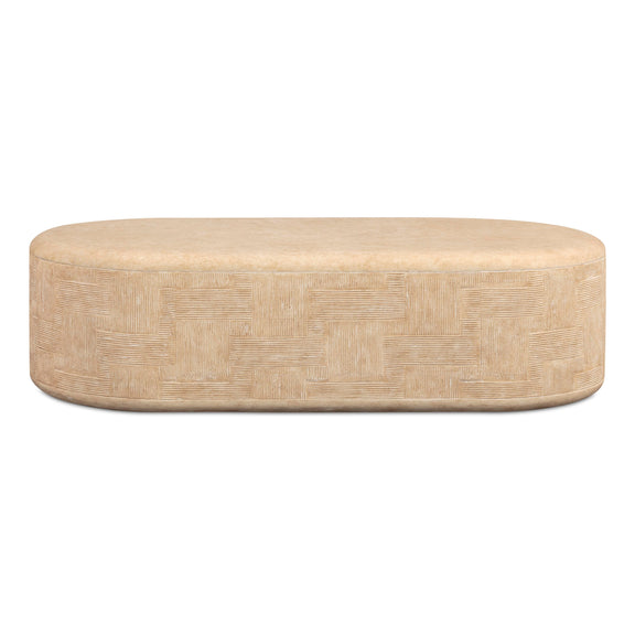 Suraya 55" Indoor/Outdoor Concrete Rounded Coffee Table - Faux Travertine