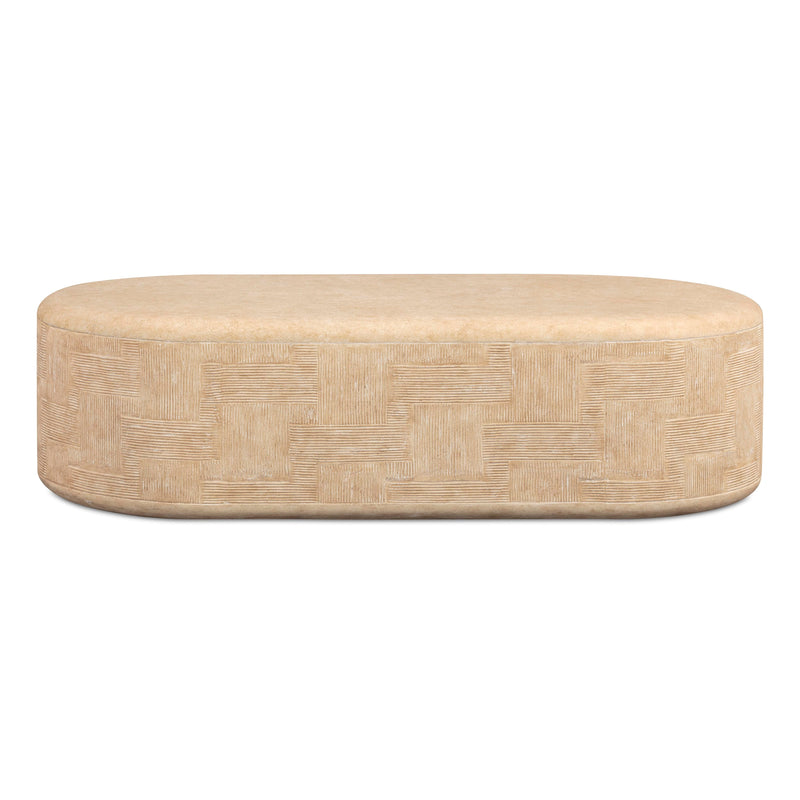 Suraya 55" Indoor/Outdoor Concrete Rounded Coffee Table - Faux Travertine