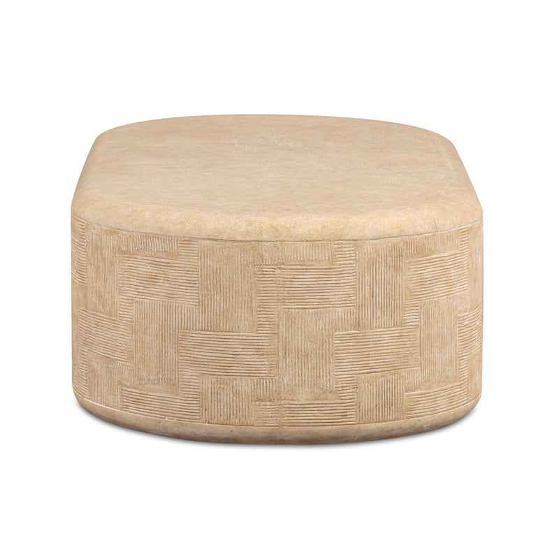 Suraya 55" Indoor/Outdoor Concrete Rounded Coffee Table - Faux Travertine