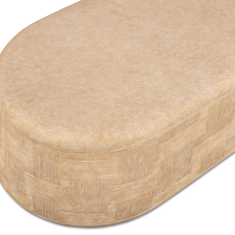 Suraya 55" Indoor/Outdoor Concrete Rounded Coffee Table - Faux Travertine