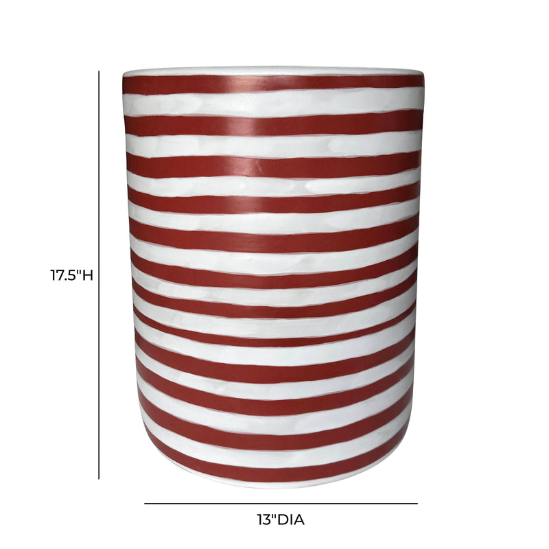 Tempest Indoor/Outdoor Ceramic Table in Stripes - Red Stripes