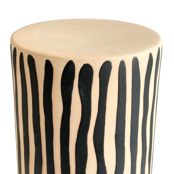 Tempest Indoor/Outdoor Ceramic Table in Stripes - Black Stripes
