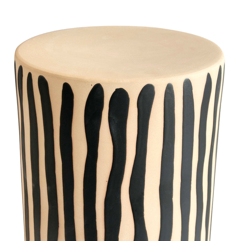 Tempest Indoor/Outdoor Ceramic Table in Stripes - Black Stripes