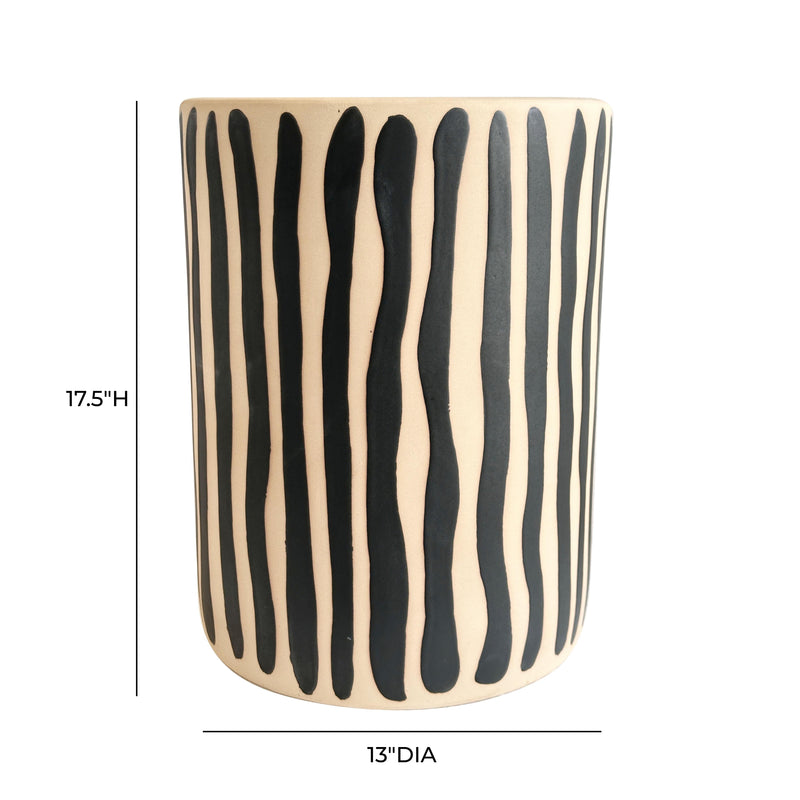 Tempest Indoor/Outdoor Ceramic Table in Stripes - Black Stripes