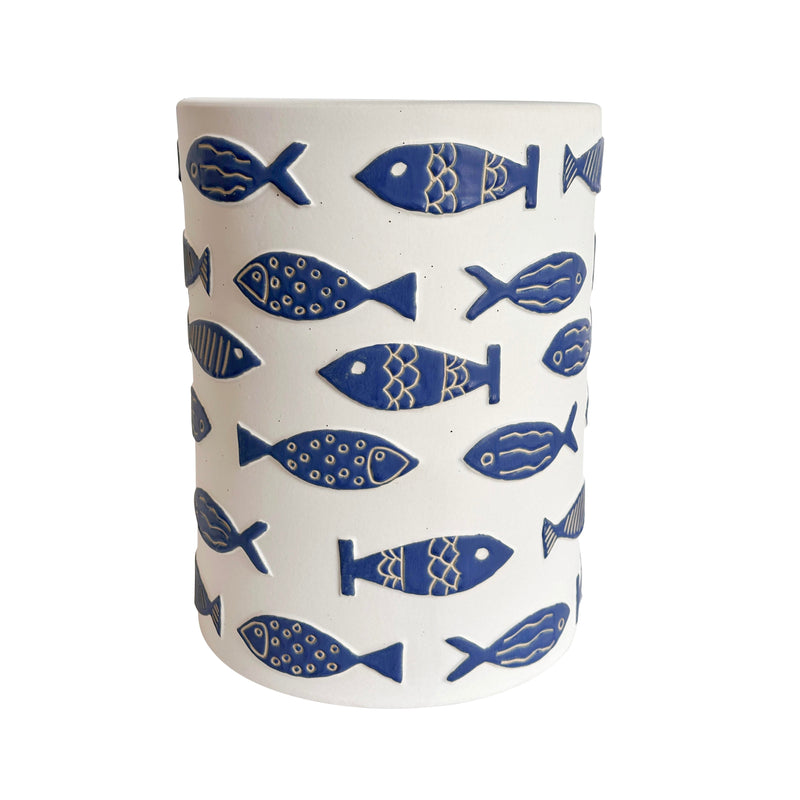 Tempest Indoor/Outdoor Ceramic Table in Blue Fish