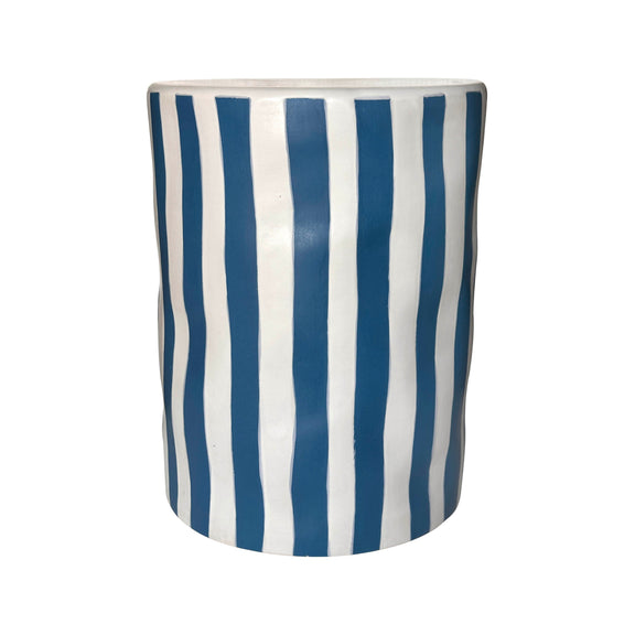 Tempest Indoor/Outdoor Ceramic Table in Stripes - Blue Stripes