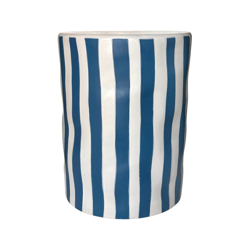 Tempest Indoor/Outdoor Ceramic Table in Stripes - Blue Stripes