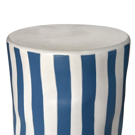 Tempest Indoor/Outdoor Ceramic Table in Stripes - Blue Stripes