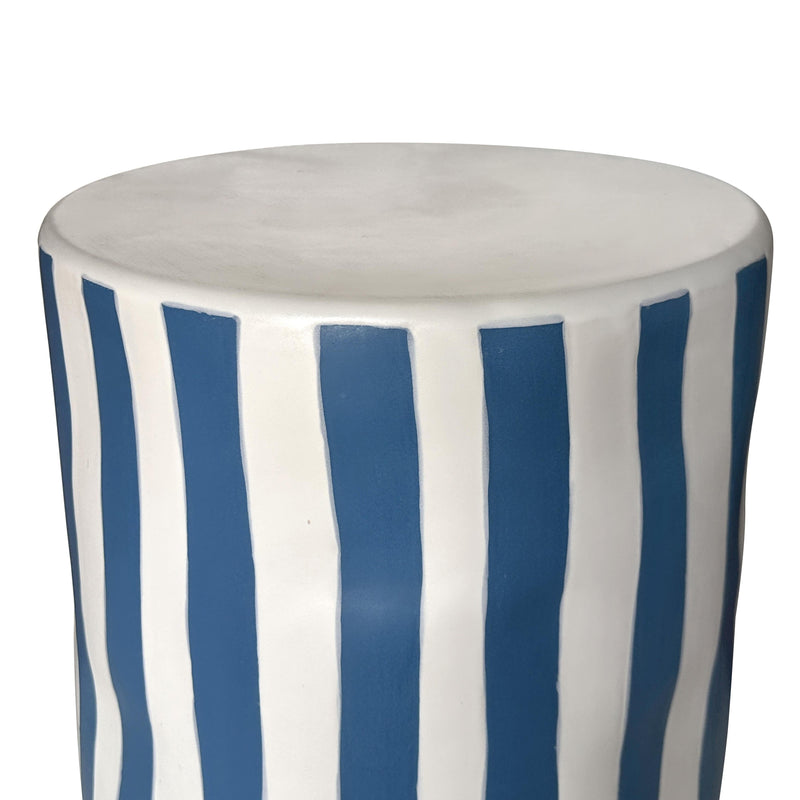 Tempest Indoor/Outdoor Ceramic Table in Stripes - Blue Stripes