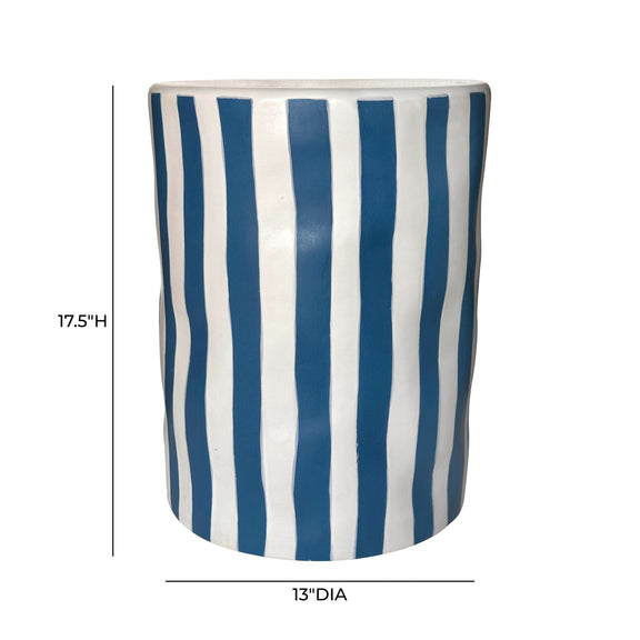 Tempest Indoor/Outdoor Ceramic Table in Stripes - Blue Stripes