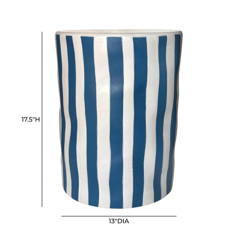 Tempest Indoor/Outdoor Ceramic Table in Stripes - Blue Stripes