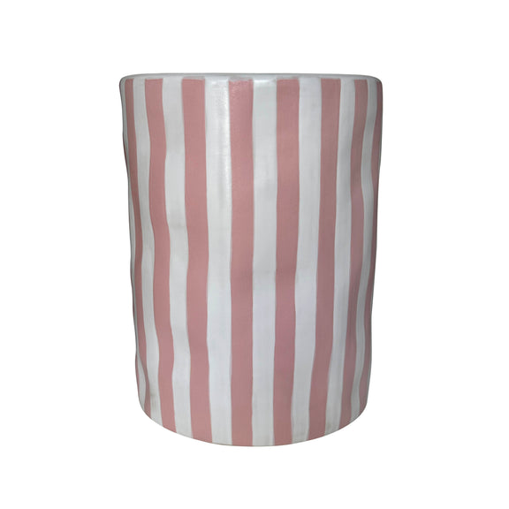 Tempest Indoor/Outdoor Ceramic Table in Stripes - Pink Stripes