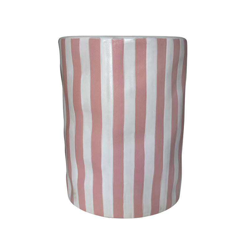 Tempest Indoor/Outdoor Ceramic Table in Stripes - Pink Stripes