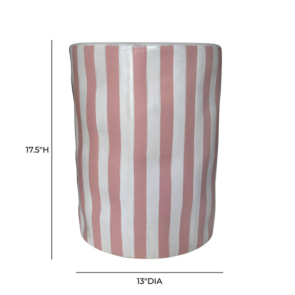 Tempest Indoor/Outdoor Ceramic Table in Stripes - Pink Stripes