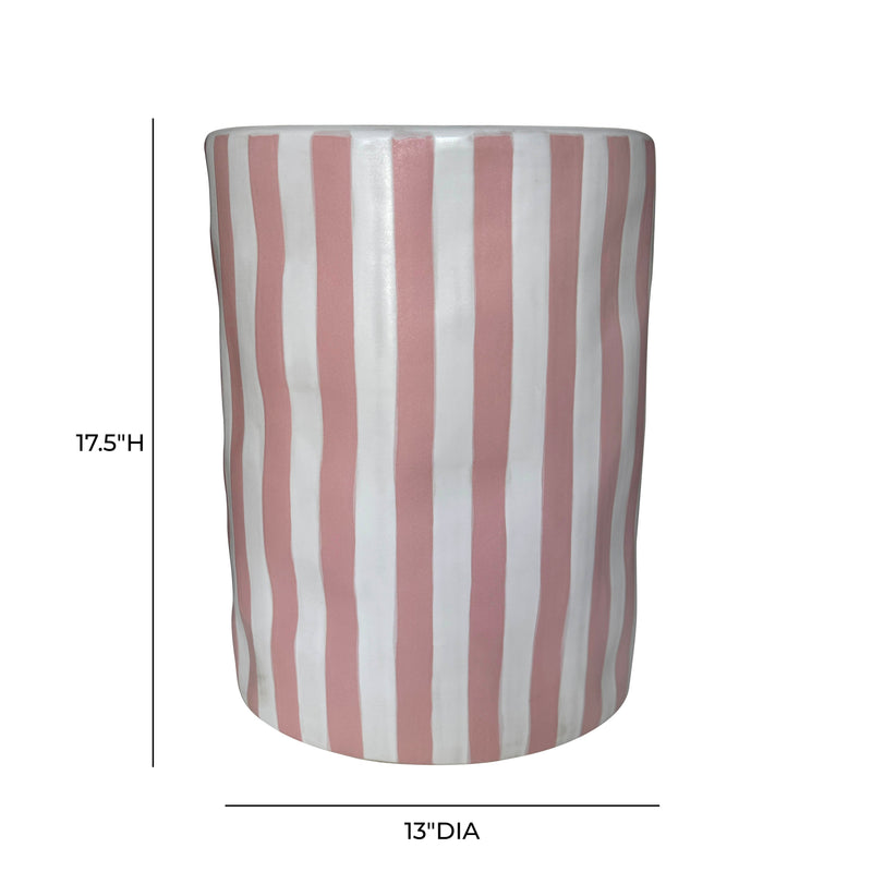 Tempest Indoor/Outdoor Ceramic Table in Stripes - Pink Stripes