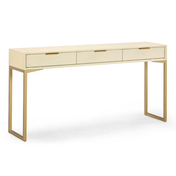 Pesce 59" Faux Shagreen 3-Drawer Console Table - Cream
