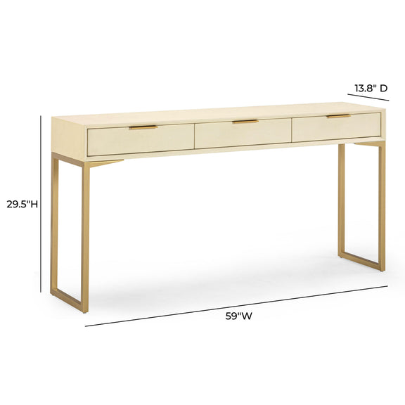 Pesce 59" Faux Shagreen 3-Drawer Console Table - Cream