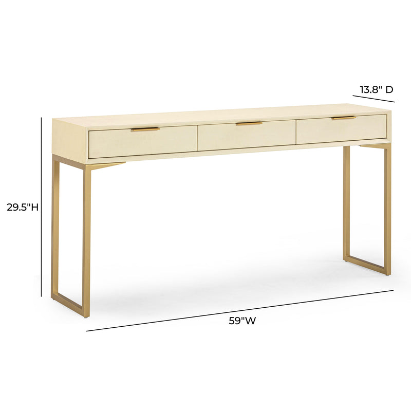 Pesce 59" Faux Shagreen 3-Drawer Console Table - Cream