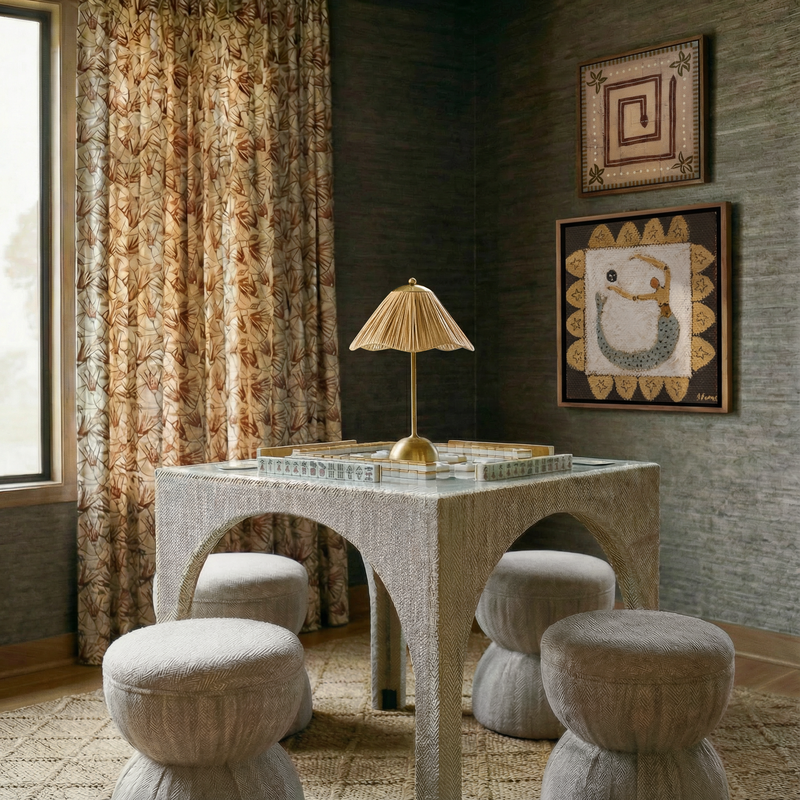 Tomlin Ruched Performance Fabric Game Ottoman - Cream