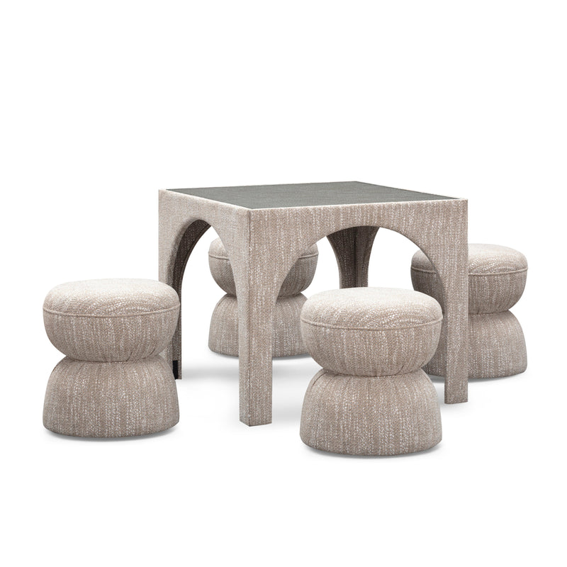 Tomlin Ruched Performance Fabric Game Ottoman - Beige