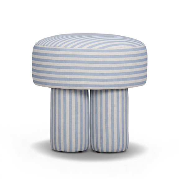Masha Striped Performance Linen Accent Stool - Blue Stripes