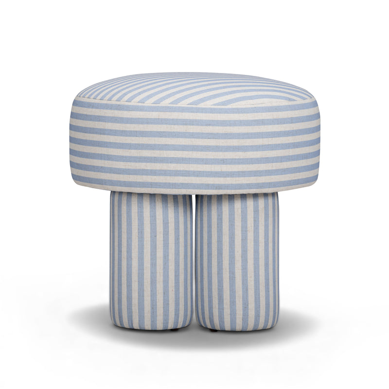 Masha Striped Performance Linen Accent Stool - Blue Stripes