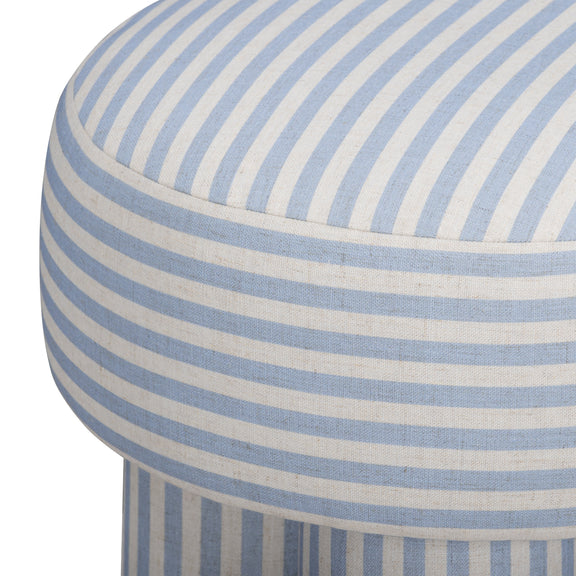Masha Striped Performance Linen Accent Stool - Blue Stripes