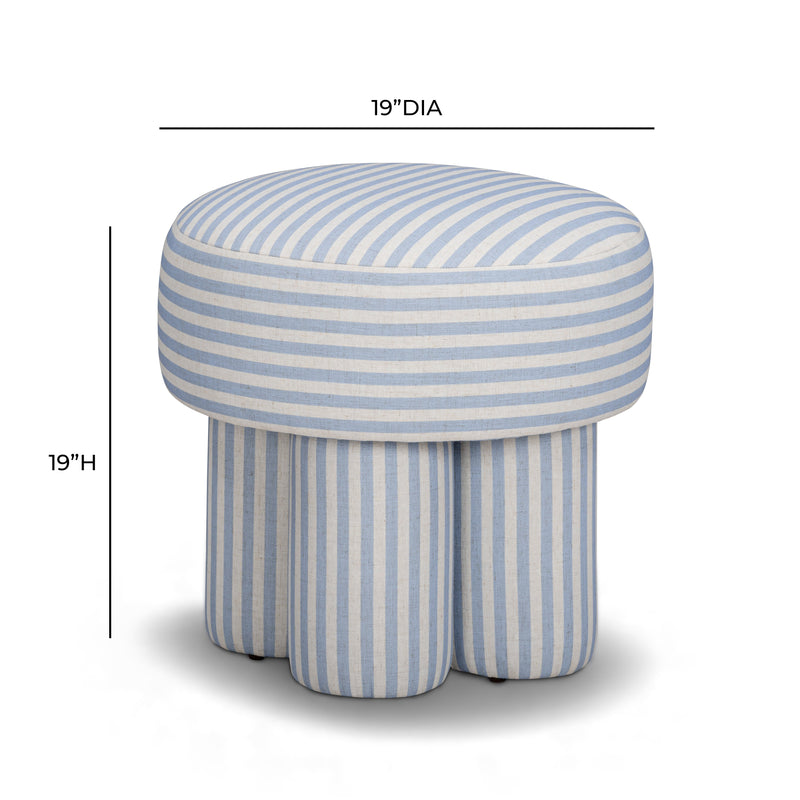 Masha Striped Performance Linen Accent Stool - Blue Stripes