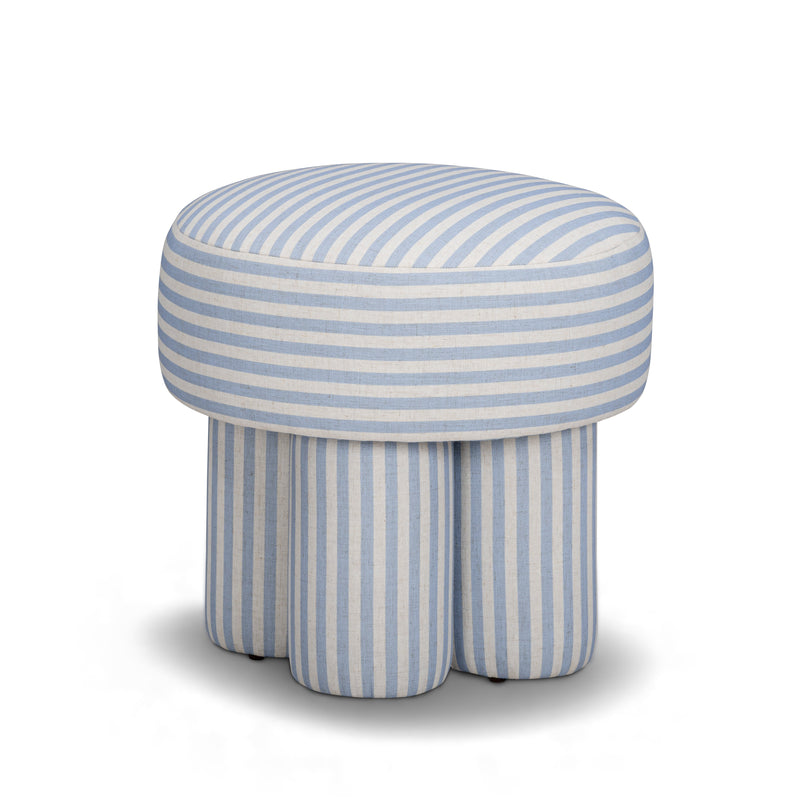 Masha Striped Performance Linen Accent Stool - Blue Stripes