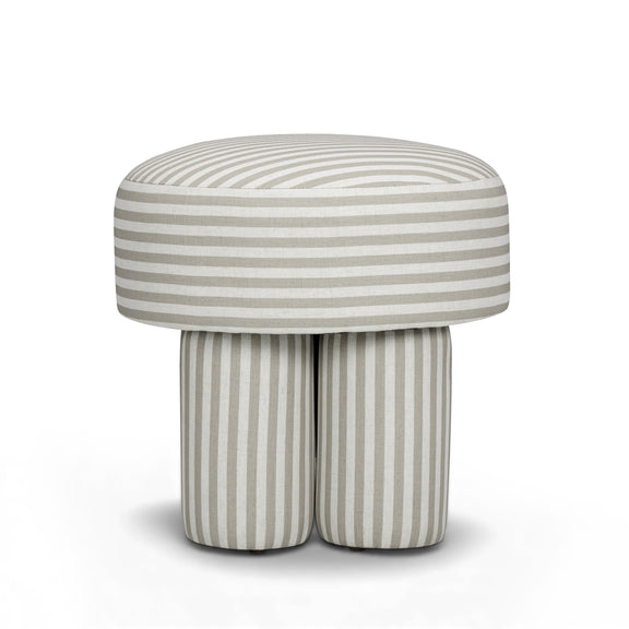 Masha Striped Performance Linen Accent Stool - Khaki Stripes