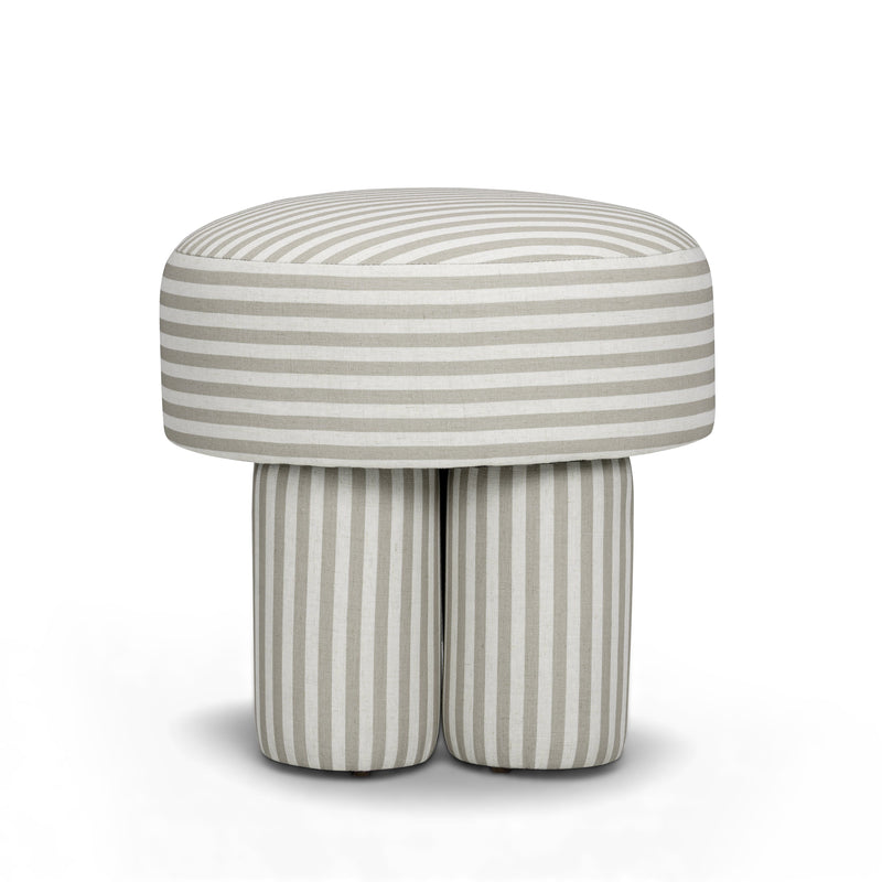 Masha Striped Performance Linen Accent Stool - Khaki Stripes