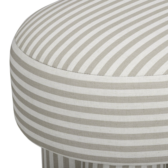 Masha Striped Performance Linen Accent Stool - Khaki Stripes