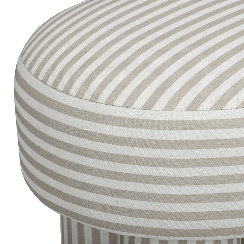 Masha Striped Performance Linen Accent Stool - Khaki Stripes