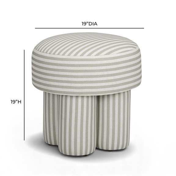 Masha Striped Performance Linen Accent Stool - Khaki Stripes