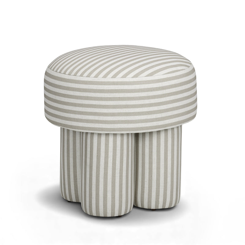Masha Striped Performance Linen Accent Stool - Khaki Stripes