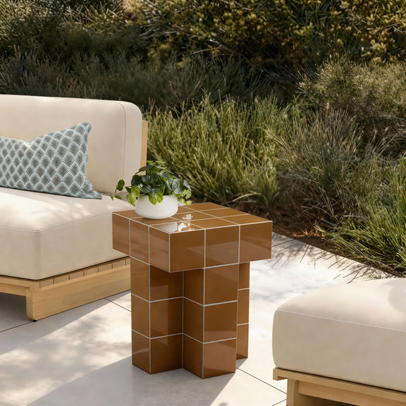 Alma Tile Concrete Indoor/Outdoor Side Table - Orange