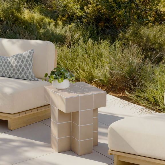 Alma Tile Concrete Indoor/Outdoor Side Table - Taupe