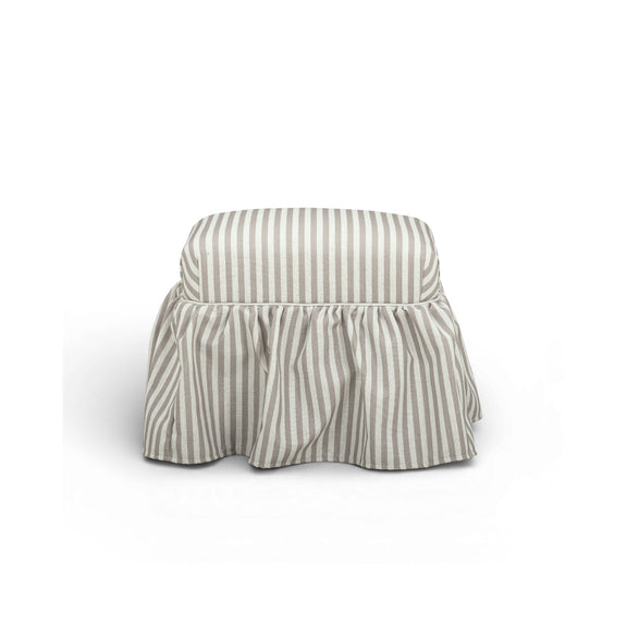 Gertrude Striped Performance Linen Skirted Ottoman - Khaki