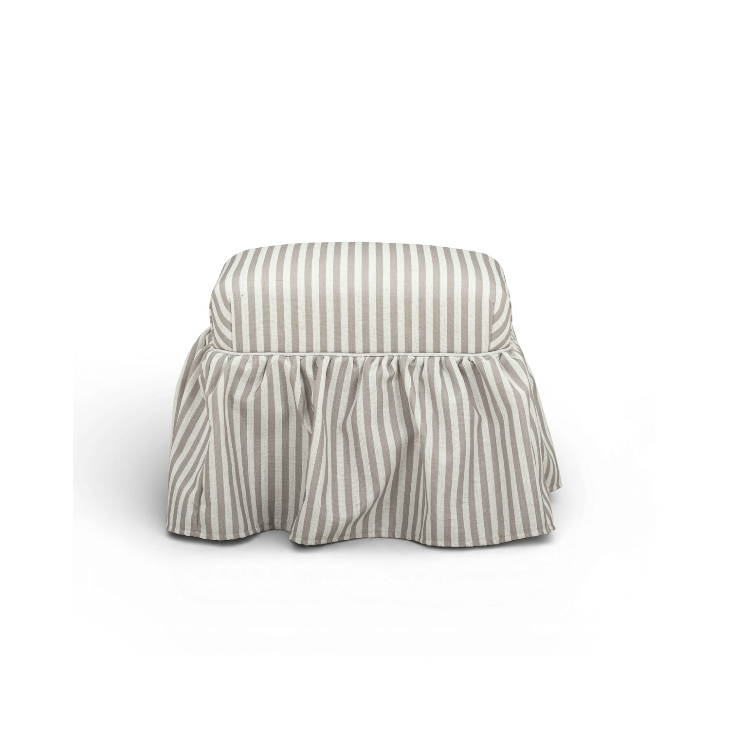 Gertrude Striped Performance Linen Skirted Ottoman - Khaki