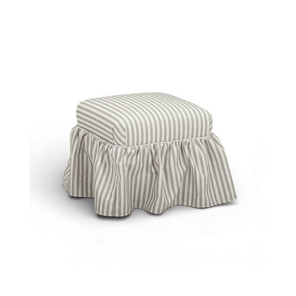 Gertrude Striped Performance Linen Skirted Ottoman - Khaki