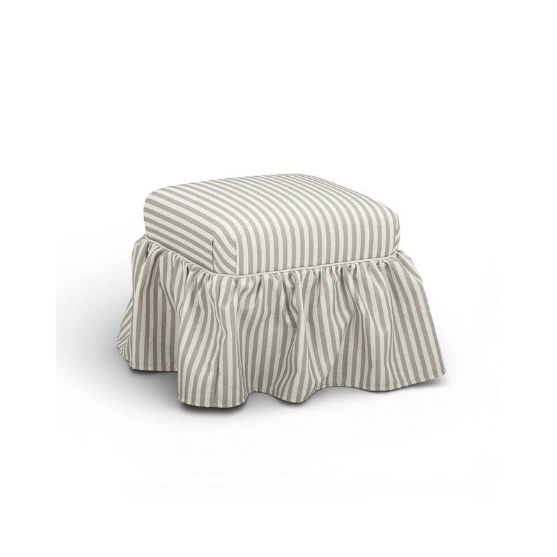 Gertrude Striped Performance Linen Skirted Ottoman - Khaki