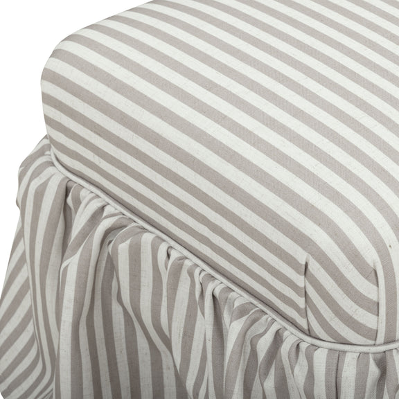 Gertrude Striped Performance Linen Skirted Ottoman - Khaki